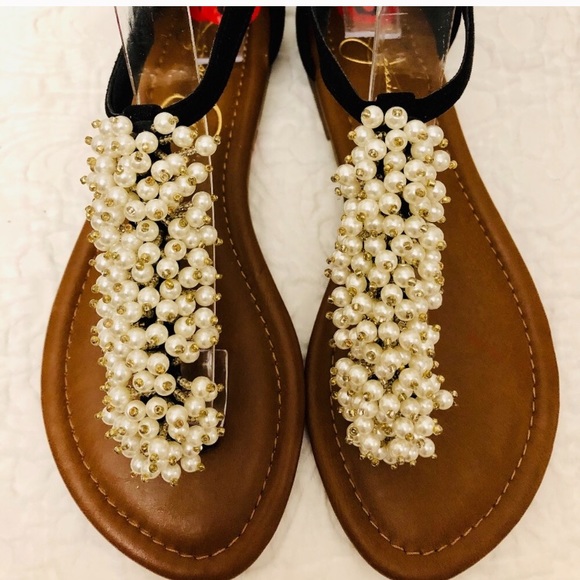 Jessica S. Sandals Pearls embellished Size 6/5 - Picture 3 of 8